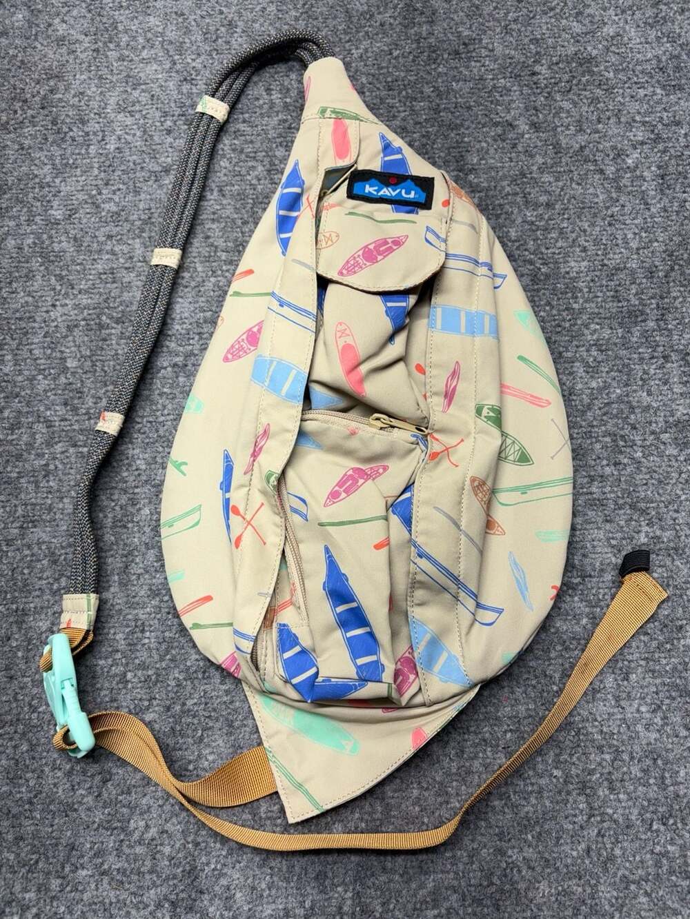KAVU Mini Rope Sling Bag Canoe Print Crossbody Sample only tagged. Rare pattern